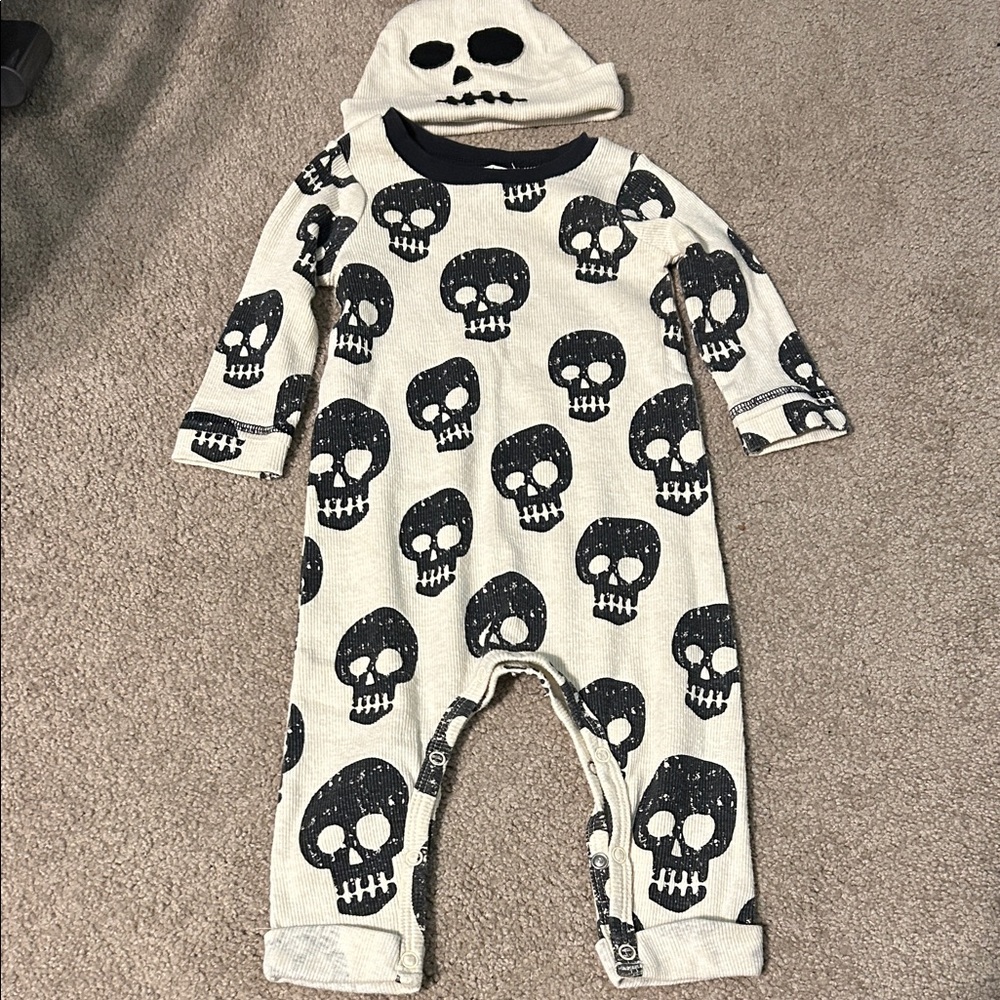 Mud Pie Cream and Black Skull Print Onsie